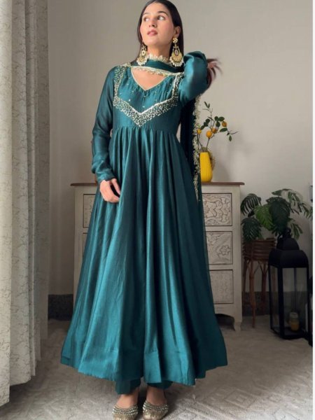 Authentic Rama Georgette Gown with Pant and Dupatta for Party Wear Ready To Wear Suit