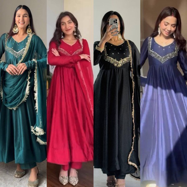 Authentic Rama Georgette Gown with Pant and Dupatta for Party Wear Ready To Wear Collection