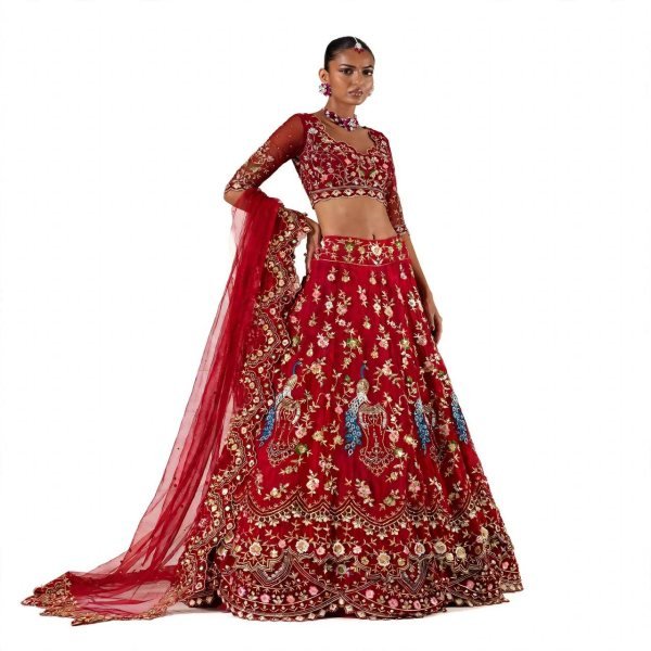 Authentic Red Designer Fox Georgette Lehenga with 1.3 Meter Unstitched Blouse Designer Lehenga Choli