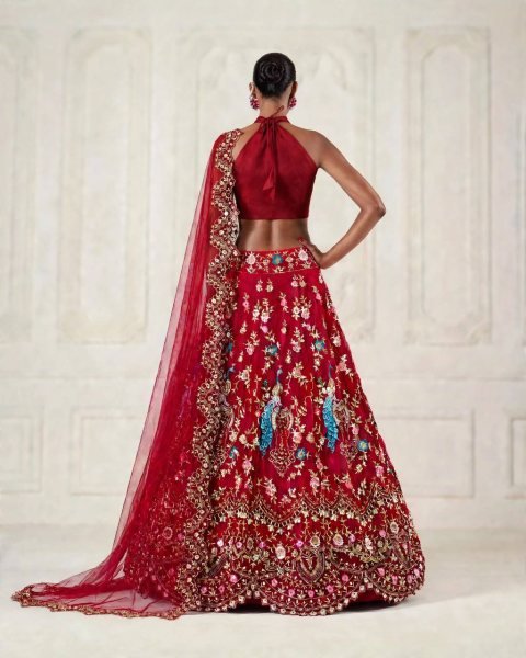 Authentic Red Designer Fox Georgette Lehenga with 1.3 Meter Unstitched Blouse Designer Lehenga Choli