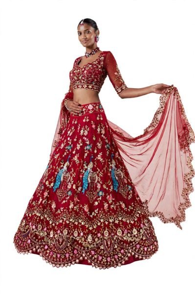 Authentic Red Designer Fox Georgette Lehenga with 1.3 Meter Unstitched Blouse Designer Lehenga Choli