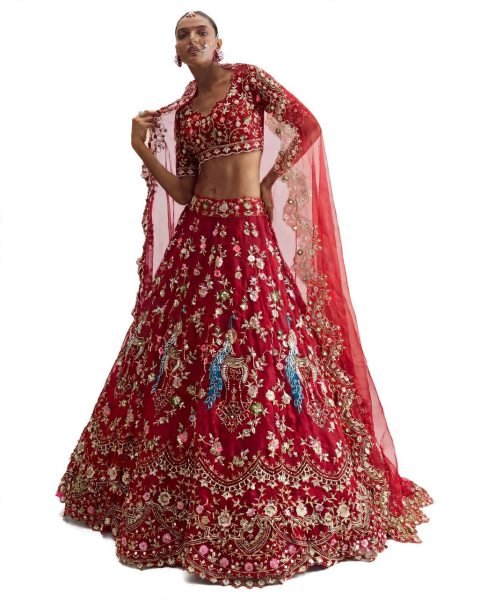 Authentic Red Designer Fox Georgette Lehenga with 1.3 Meter Unstitched Blouse Designer Lehenga Choli