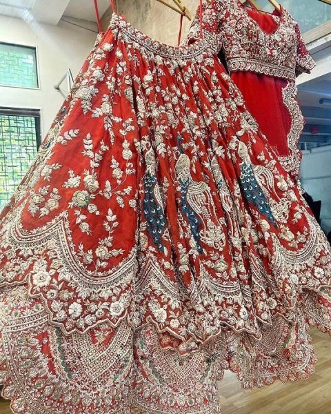 Authentic Red Designer Fox Georgette Lehenga with 1.3 Meter Unstitched Blouse Designer Lehenga Choli