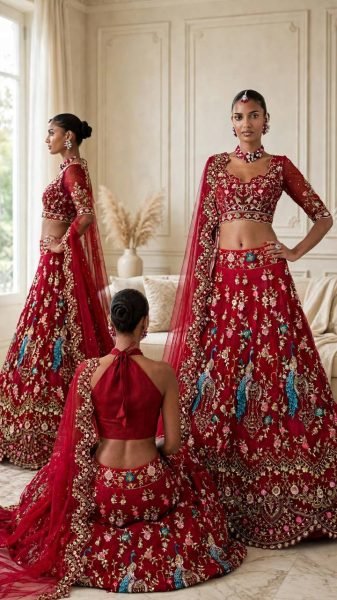 Authentic Red Designer Fox Georgette Lehenga with 1.3 Meter Unstitched Blouse Designer Lehenga Choli