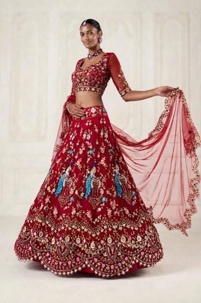 Authentic Red Designer Fox Georgette Lehenga with 1.3 Meter Unstitched Blouse Designer Lehenga Choli