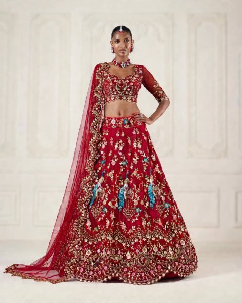 Authentic Red Designer Fox Georgette Lehenga with 1.3 Meter Unstitched Blouse Designer Lehenga Choli