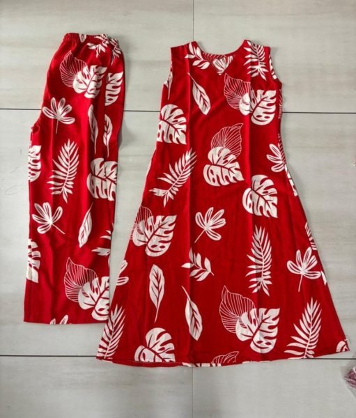 Authentic Red Designer Poly Rayon Co Ord Set with V Neck Print Design Printed Kurtis