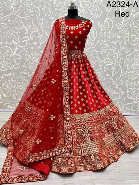Authentic Red Velvet Lehenga with Zari and Diamond Work for Wedding Wear  Lehenga