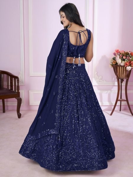 Authentic Royal Blue Georgette Lehenga with Sequins Embroidery for Wedding Wear Bridal Lehenga Choli