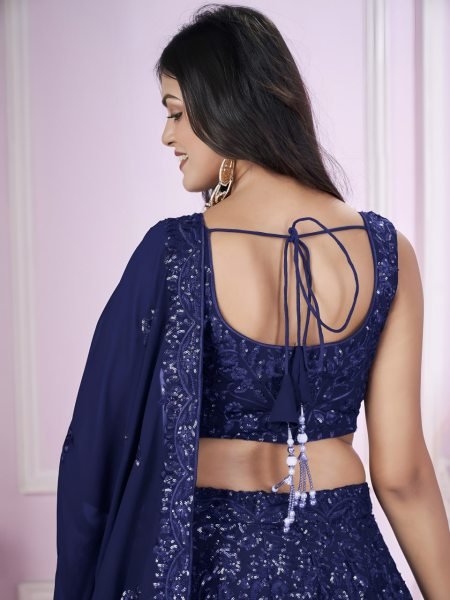 Authentic Royal Blue Georgette Lehenga with Sequins Embroidery for Wedding Wear Bridal Lehenga Choli