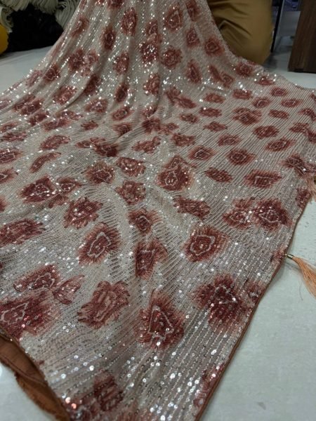 Authentic Silver And Bronze Georgette Sequin Sheeted Designer Saree Set Bollywood Fancy Sarees Wholesale