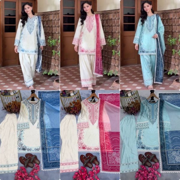 Authentic Sky Blue Satin Rayon Farshi Palazzo Suit with Digital Print Dupatta Ready To Wear Collection