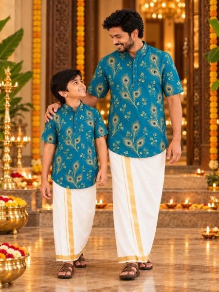 Authentic Teal Blue Father and Son Matching Magic Cotton Shirt 