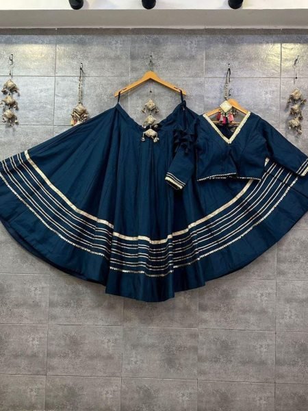 Authentic Teal Blue Rayon Cotton Chaniya Choli with Stitched Padded Blouse For Garba Shop by Occasion