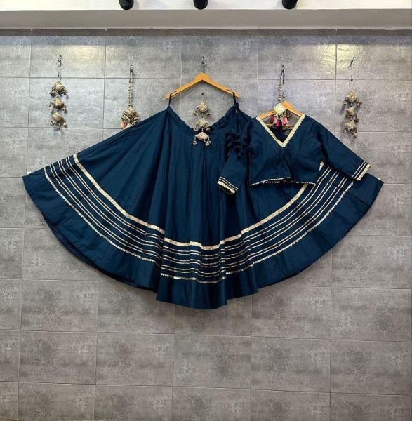 Authentic Teal Blue Rayon Cotton Chaniya Choli with Stitched Padded Blouse For Garba Navratri Lehnega Choli