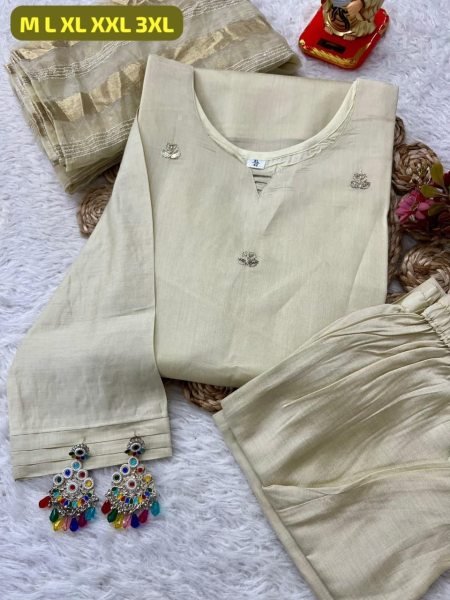 Authentic White Chanderi Banarasi Suit with Phulkari Embroidery for Festive Wear Embroidery Kurtis 