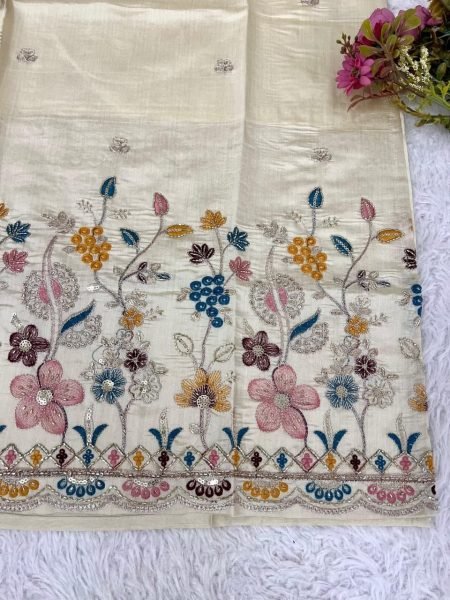 Authentic White Chanderi Banarasi Suit with Phulkari Embroidery for Festive Wear Embroidery Kurtis 