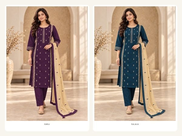 Authentic Wine Cambric Cotton Suit Set with Heavy Inner and Embroidered Dupatta Kurti With Bottom Wholesale