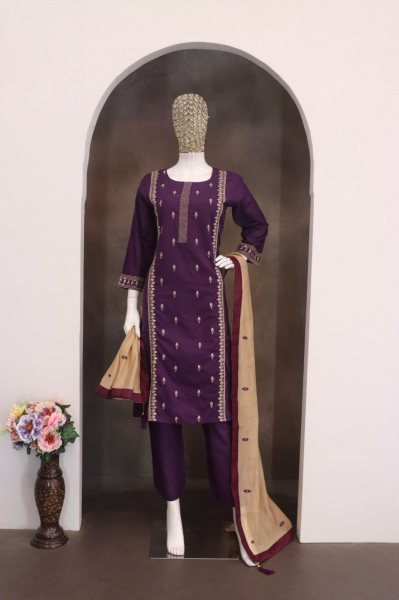 Authentic Wine Cambric Cotton Suit Set with Heavy Inner and Embroidered Dupatta Kurti With Bottom Wholesale