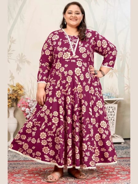Authentic Wine Plus Size Rayon Long Kurti for Women Export Quality Kurtis