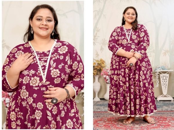 Authentic Wine Plus Size Rayon Long Kurti for Women Export Quality Plus Size Kurti / Gown
