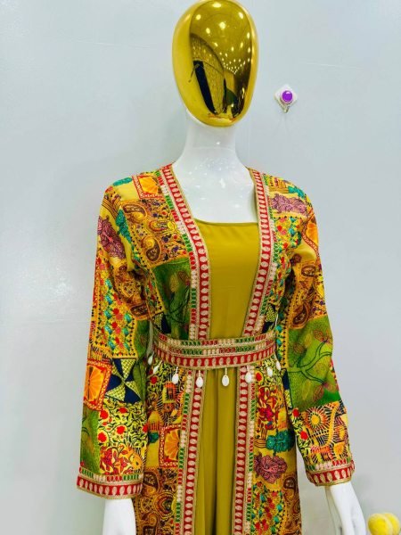 Authentic Yellow Faux Georgette Ruffle Flair Gown with Printed Crepe Koti At Manufacturer Rate  Ready To Wear Collection