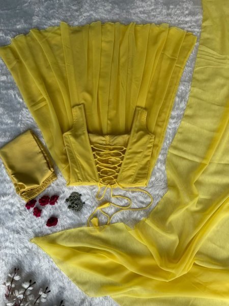 Authentic Yellow Party Wear Faux Georgette Corset Anarkali with Huge Flair Ready To Wear Collection