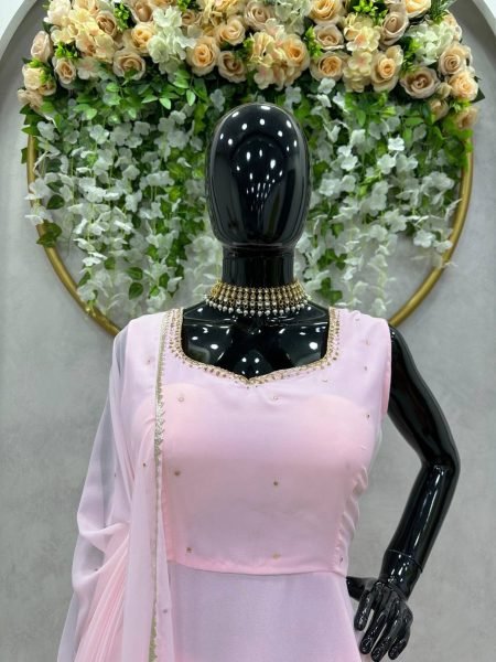 Baby Pink Color Faux Georgette 3pc Set  3 Piece Kurti Set