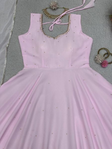Baby Pink Color Faux Georgette 3pc Set  3 Piece Kurti Set