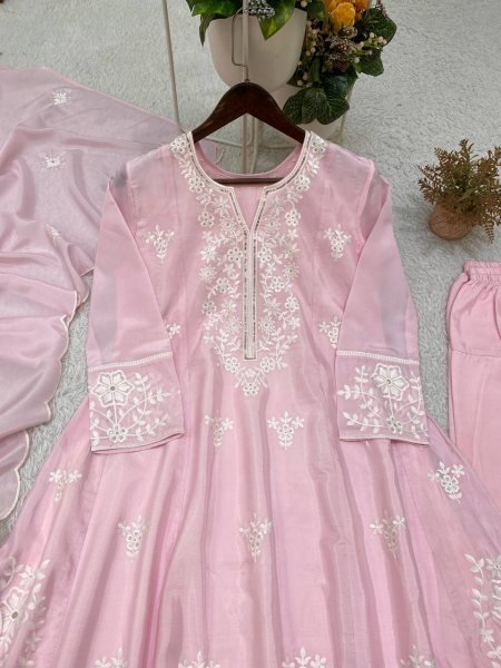 Baby Pink Designer H O Silk Top Salwar Suit with Front and Back Sequins Embroidery at Wholesale Rate Ready To Wear Collection