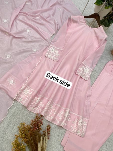 Baby Pink Designer H O Silk Top Salwar Suit with Front and Back Sequins Embroidery at Wholesale Rate Ready To Wear Collection