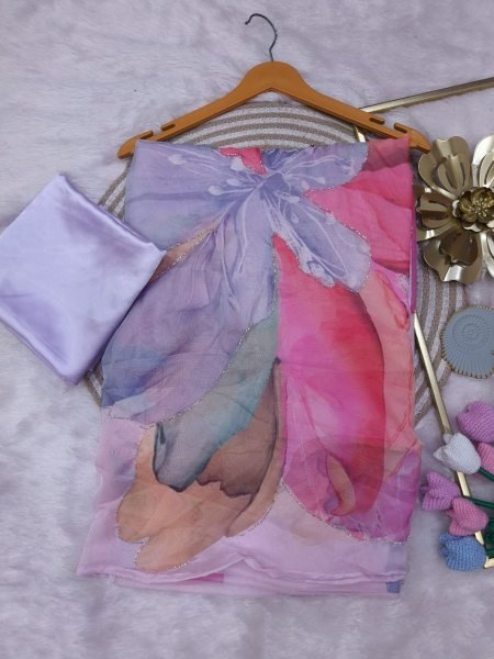 Baby Pink Designer Soft Tebby Silk Floral Print Saree with Plain Satin Blouse For Party Wear Silk Sarees Wholesale