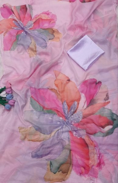 Baby Pink Designer Soft Tebby Silk Floral Print Saree with Plain Satin Blouse For Party Wear Silk Sarees Wholesale
