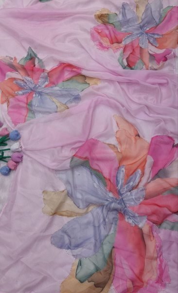 Baby Pink Designer Soft Tebby Silk Floral Print Saree with Plain Satin Blouse For Party Wear Silk Sarees Wholesale