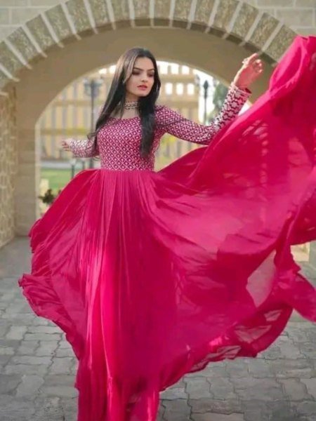 Baby Pink Georgette Gown with Sequin Work Elegant Festive Look  for Engagement Plus Size Kurti / Gown