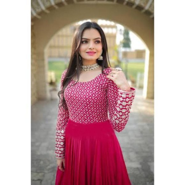 Baby Pink Georgette Gown with Sequin Work Elegant Festive Look  for Engagement Georgette Kurti 