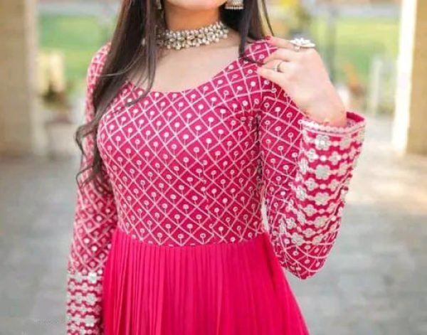 Baby Pink Georgette Gown with Sequin Work Elegant Festive Look  for Engagement Georgette Kurti 