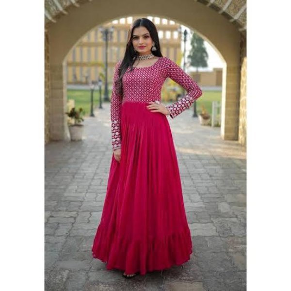 Baby Pink Georgette Gown with Sequin Work Elegant Festive Look  for Engagement Georgette Kurti 