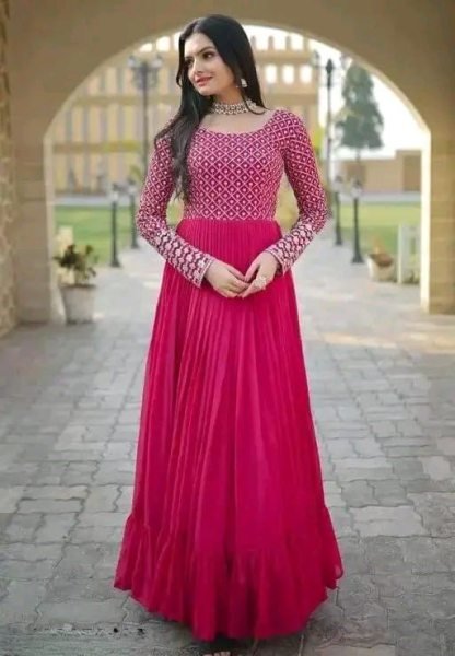 Baby Pink Georgette Gown with Sequin Work Elegant Festive Look  for Engagement Georgette Kurti 