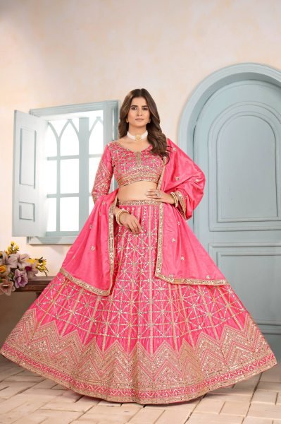 Baby Pink Chinon Silk Lehenga Choli with Embroidery and Sequins Work  Designer Lehenga Choli