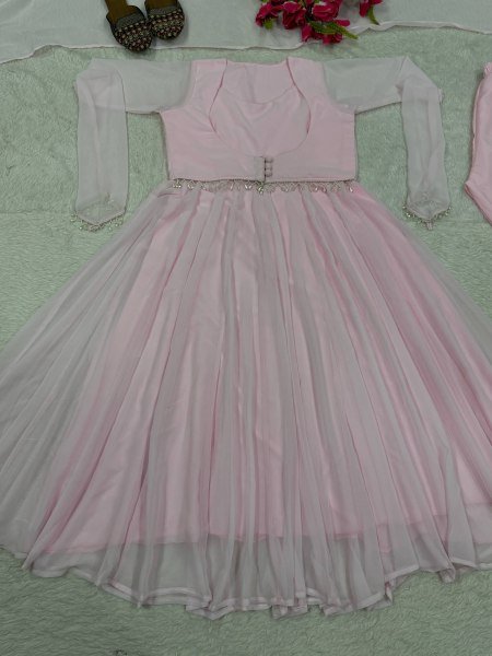 Baby Pink Lightweight Georgette Anarkali Dress for Women Fashion Ready To Wear Collection