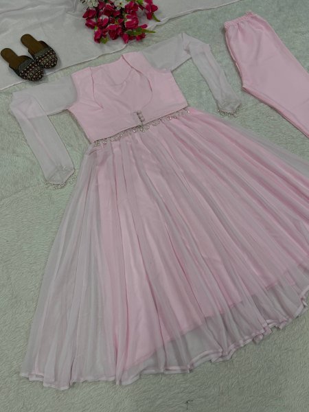 Baby Pink Lightweight Georgette Anarkali Dress for Women Fashion Ready To Wear Collection