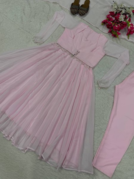 Baby Pink Lightweight Georgette Anarkali Dress for Women Fashion Ready To Wear Collection