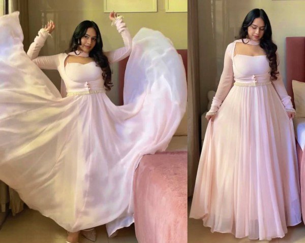 Baby Pink Lightweight Georgette Anarkali Dress for Women Fashion Ready To Wear Collection