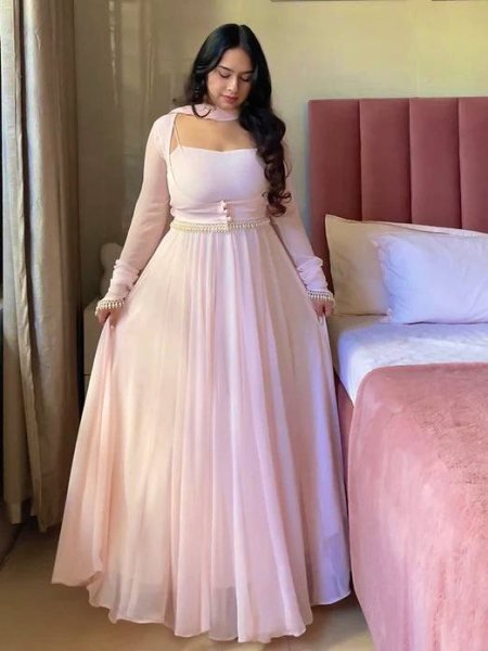 Baby Pink Lightweight Georgette Anarkali Dress for Women Fashion Ready To Wear Collection