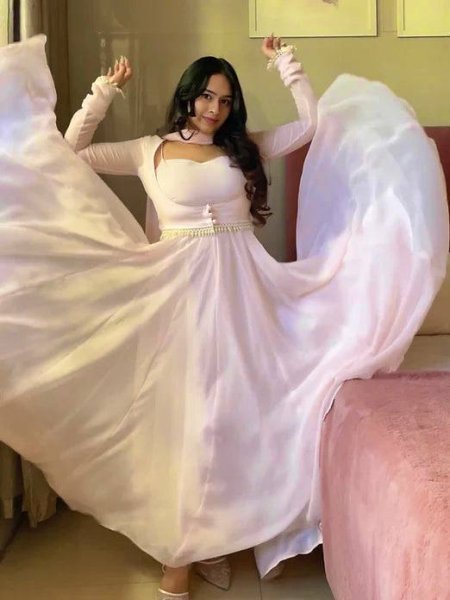 Baby Pink Lightweight Georgette Anarkali Dress for Women Fashion Ready To Wear Collection