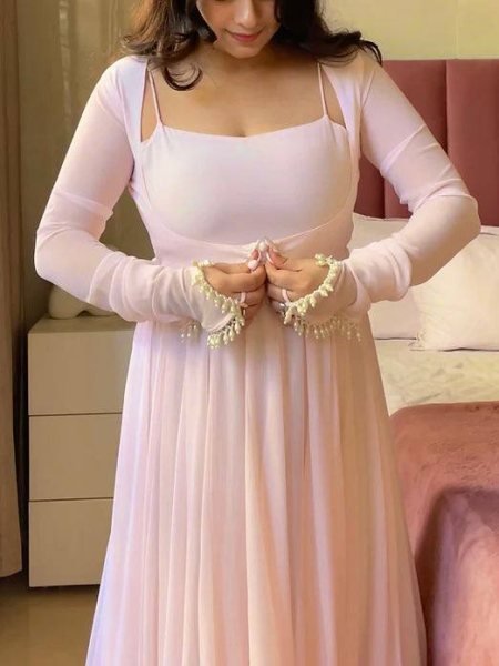 Baby Pink Lightweight Georgette Anarkali Dress for Women Fashion Ready To Wear Collection