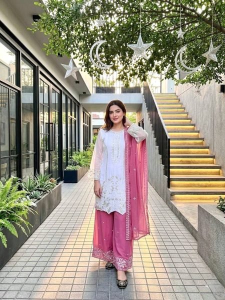 Baby Pink Party Wear Palazzo Suit with Both Side Embroidery Work Ready To Wear Suit