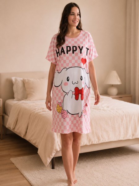 Baby Pink Soft Imported Lycra T Shirt Night Dress for Women at Wholesale Rate Kurtis
