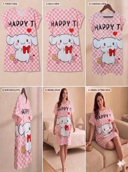 Baby Pink Soft Imported Lycra T Shirt Night Dress for Women at Wholesale Rate Night Suit Wholesale